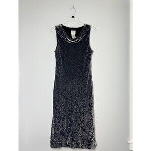 Laura Ashley Velvet Burnout‎ Midi Dress Gray Midi Cowl Women’s Size 12 VTG Silk